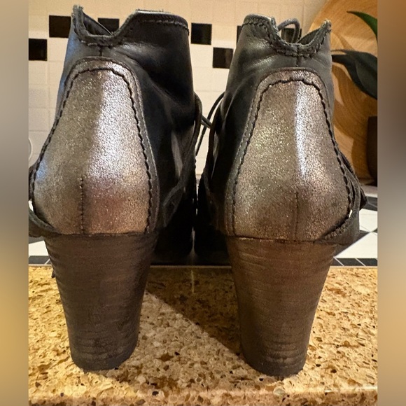 Fidji Black Leather Ankle Boots w Silver Leather Accent & Lace/Buckle Closure - Picture 5 of 10